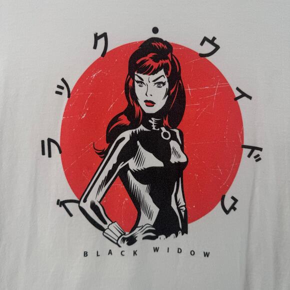 Marvel White Black Widow Cotton Graphic T-Shirt Mens Small Long Sleeve Crew Neck - Picture 2 of 8